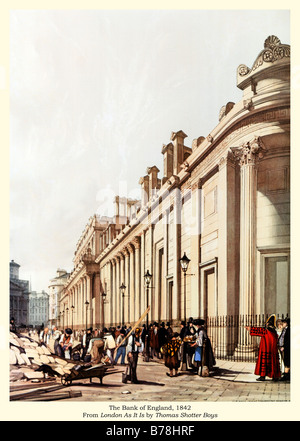 La Banca di Inghilterra 1842 acquerello da Thomas Shotter Boys del Sir John Soane facciata in Threadneedle Street Foto Stock