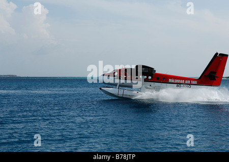 Il taxi acqueo, idrovolante, Laguna Resort, Maldive, Oceano Indiano Foto Stock