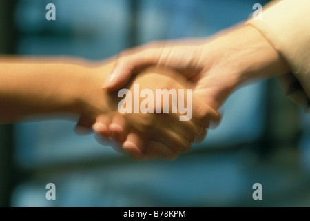 L uomo e la donna si stringono la mano. Foto Stock