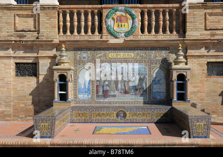 Azulejo, mosaico in piastrelle di Guipuzcoa, Plaza de Espana, Andalusia, Spagna, Europa Foto Stock