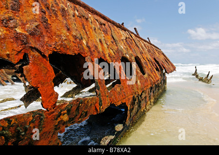 Relitto del Maheno sulla 75-Mile Beach L'Isola di Fraser, Queensland, Australia Foto Stock