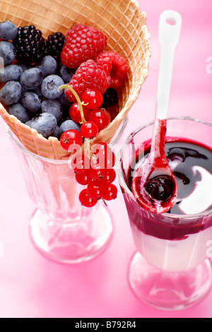 Red gelatine di frutta e bacche selvatiche, close-up Foto Stock