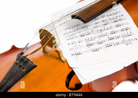 Chiudere classico violoncello con note Foto Stock