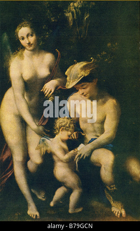 Il mercurio istruire Cupido Foto Stock
