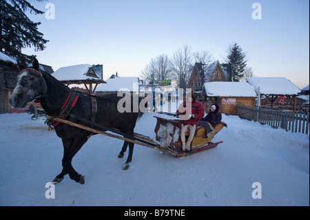 Cavallo e Carrozza aperta sulla collina Gubalowka Zakopane Monti Tatra Regione di Podhale Polonia Foto Stock