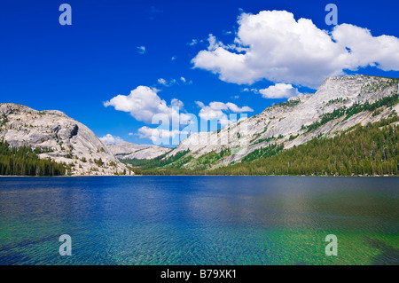 Lago Tenaya sotto Tenaya picco prati Tuolumne area parco nazionale Yosemite in California Foto Stock