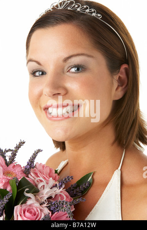 Ritratto di sposa azienda bouquet di fiori Foto Stock