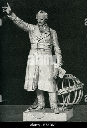 L'uomo statua globo di puntamento della pietra che intaglia busto colleghi statua Francesco arago 1786 1853 Foto Stock