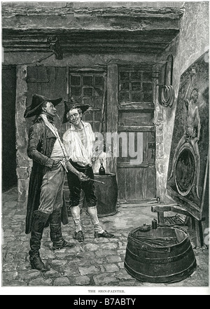 Segno artista pittore pittura vernice cavalletto disegno ritratto canvas man standing parlando business Jean-Louis-Ernest Meissonier Foto Stock