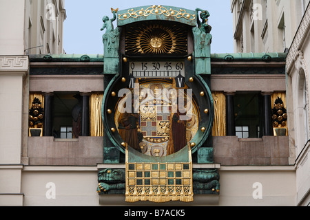 Ankeruhr, orologio Anker, art nouveau orologio, Hoher Markt, Vienna, Austria, Europa Foto Stock