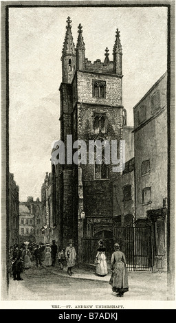 St Andrew Undershaft Chiesa Inghilterra chiesa St Mary Axe Aldgate ward città Lloyd di Londra la costruzione dell'edificio. Si tratta di un raro esempio di una città Foto Stock