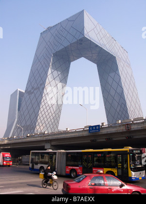 Costruzione in corso di ultimazione della nuova televisione della Cina centrale sede edificio nel centro di Pechino Gennaio Foto Stock