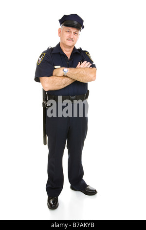 Bella coppia poliziotto in uniforme corpo pieno isolato su bianco Foto Stock