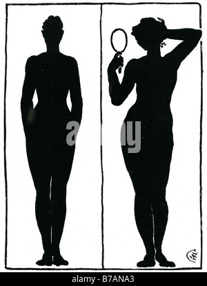 La figura illustrano il valore varietà silhouette uomo donna specchio bianco nero Foto Stock