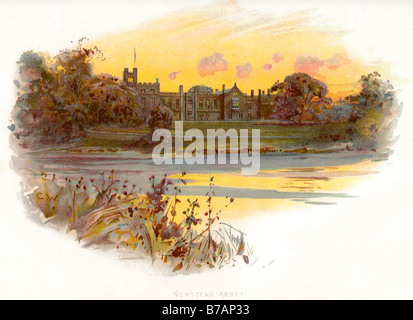 La Newstead Abbey giardino Lago di stagno hall tree Nottinghamshire Inghilterra convento agostiniano Foto Stock