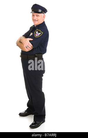 Bella coppia funzionario di polizia in una posa rilassata con le braccia incrociate lui s Pendente ritornare su invisibile spazio bianco inserire il vostro segno Foto Stock