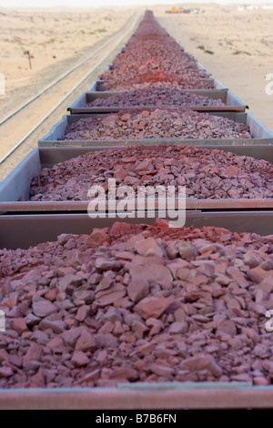 Il minerale di ferro in treno da Zouerat a Nouadhibou in Mauritania Foto Stock