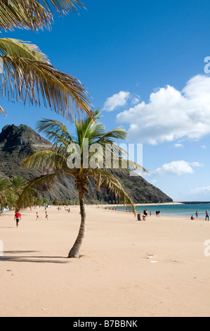 L'uomo fatto di spiaggia di sabbia bianca di Playa de Las Teresitas Teneriffe Tenerife Canarie Canarie isola spagnola di villeggiatura ho Foto Stock