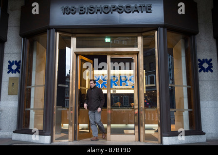 RBS firmare all'entrata della Royal Bank of Scotland edificio, Bishopsgate, London Foto Stock