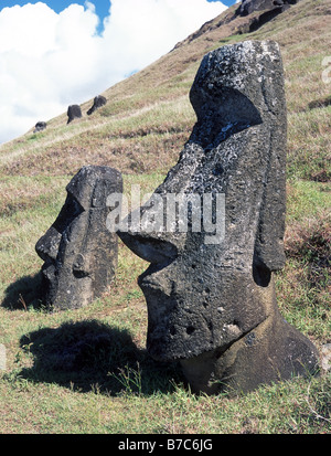 Moais di Ahu Akivi Ahu terrestre sul Patrimonio Mondiale UNESCO dell'isola di pasqua Cile Foto Stock