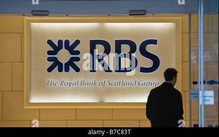 RBS firmare all'entrata della Royal Bank of Scotland edificio, Bishopsgate, London Foto Stock