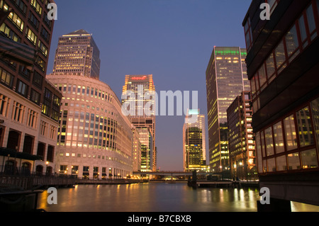 Tramonto a Canary Wharf, London, Regno Unito Foto Stock