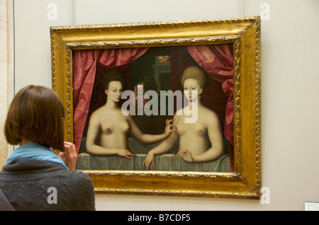 Ritratto di Gabrielle d'Estrees e una delle sue sorelle / Gabrielle d'Estrées et une de ses soeurs all'interno del museo del Louvre, Parigi Foto Stock