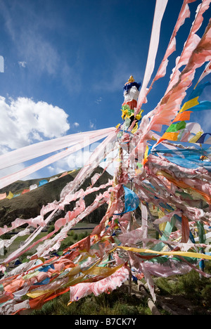 Preghiera tibetano bandiere al vento. Foto Stock