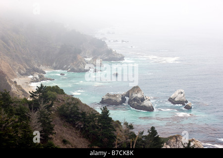 Vista Oceano Pacifico lungo il Big Sur Costa, vicino a Julia Pfeiffer Burns State Park, California, Stati Uniti d'America Foto Stock
