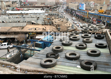 Tetti di Erbil e vista al caotico centro della città, in Iraq Kurdistan iracheno, Erbil (Arbil Hewler) Foto Stock