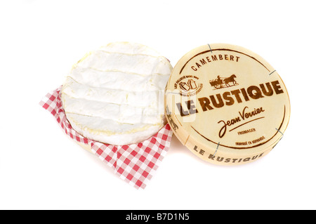 Formaggio Camembert scatola di legno francese panno GINGHAM Foto Stock