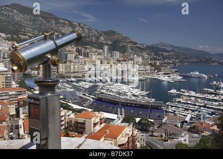 Vista dal Palazzo Grimaldi sul porto di Monte Carlo, Francia, Principato di Monaco Foto Stock