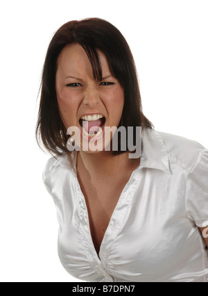 Bella dai capelli scuri urlando donna Foto Stock