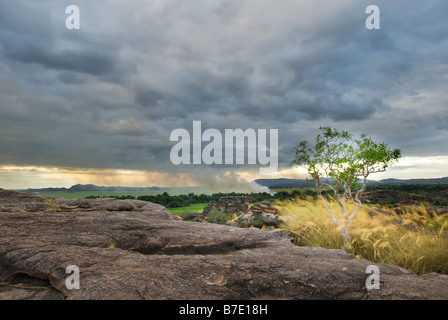 Vista da Ubirr si affaccia il fumo di un incendio nel Parco Nazionale Kakadu Foto Stock