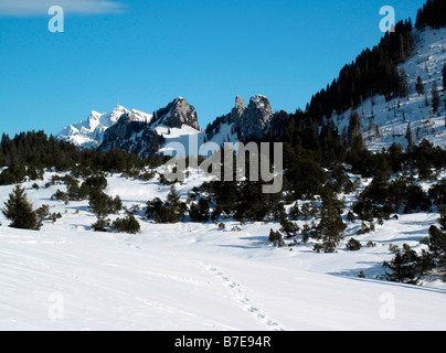 Vista dal punto di vista di hintere hohe vicino al villaggio di amden cantone di San Gallo a monte santis swiss alpes svizzera Foto Stock