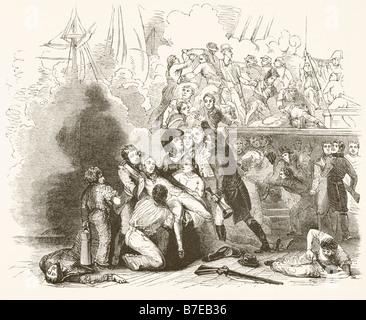 Morte di Lord Nelson alla battaglia di Trafalgar. Vice-Ammiraglio Horatio Nelson, 1st Visconte Nelson, 1st Duca di Bronte, 1758 - 1805. Foto Stock