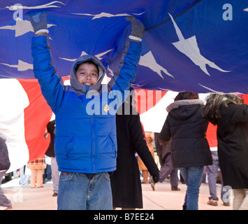 I dimostranti chiedono meno repressiva in materia di immigrazione Foto Stock