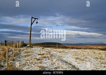 dh Steng Cross TYNEDALE NORTHUMBRIA Winters Gibbet monumento solitario brughiera northumberland elsdon elsdon gallows noose Foto Stock