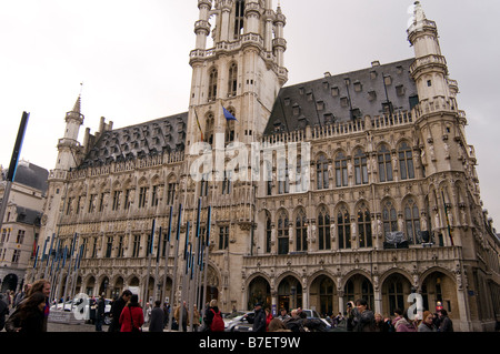 Municipio aka Hotel de Ville sulla Grand Place nel centro di Bruxelles Belgio Foto Stock