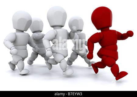 3D render che mostra le persone in esecuzione con una persona in piombo Foto Stock