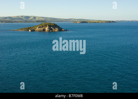 Incontro Bay e Wright isola vista dal promontorio di Victor Harbor, Sud Australia Foto Stock