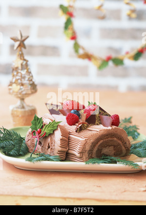 Un cioccolato yule log Foto Stock