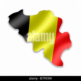 Belgio Mappa del paese con contorno bandiera nazionale all'interno Foto Stock