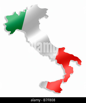 Italia Paese Italiano Mappa delineare con bandiera nazionale all'interno Foto Stock