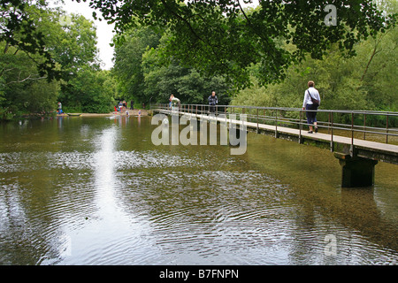 Ford e passerella attraverso il fiume Frome - la più lunga della Ford in Inghilterra del sud - a Moreton Dorset England Regno Unito Foto Stock