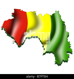 Mappa di contorno e Bandiera della Guinea Foto Stock