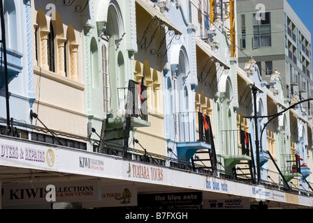 La missione spagnola architettura in stile, Nuovo Regent Street, Christchurch, Canterbury, Nuova Zelanda Foto Stock