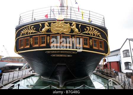 Poppa di Brunels SS Gran Bretagna nel mondo il primo grande nave di ferro nel Dock di Bristol Bristol Avon Inghilterra Foto Stock