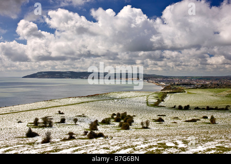 Neve a Sandown Bay, Isola di Wight Foto Stock