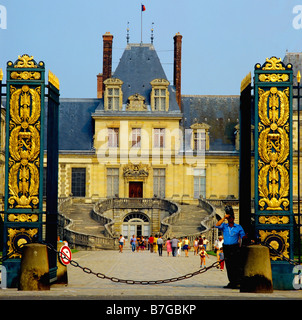 Di Napoleone 1 ringhiera e White Horse o addio courtyard Chateau de Fontainebleau Francia Europa Foto Stock